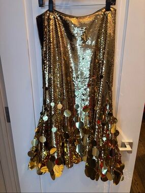 Paco Rabanne for H&M Gold Sequin A-Line Skirt with Disc Fringe